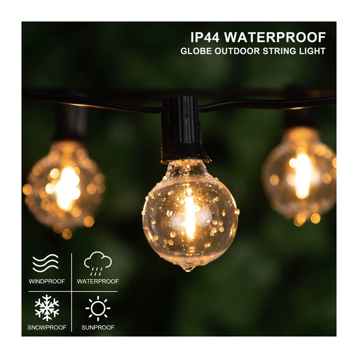 Genixgreen G40 LED Outdoor Lichterkette im Retro-Design aus Kunststoff, Schwarz, Wasserdicht und Anschließbar - Bild 3