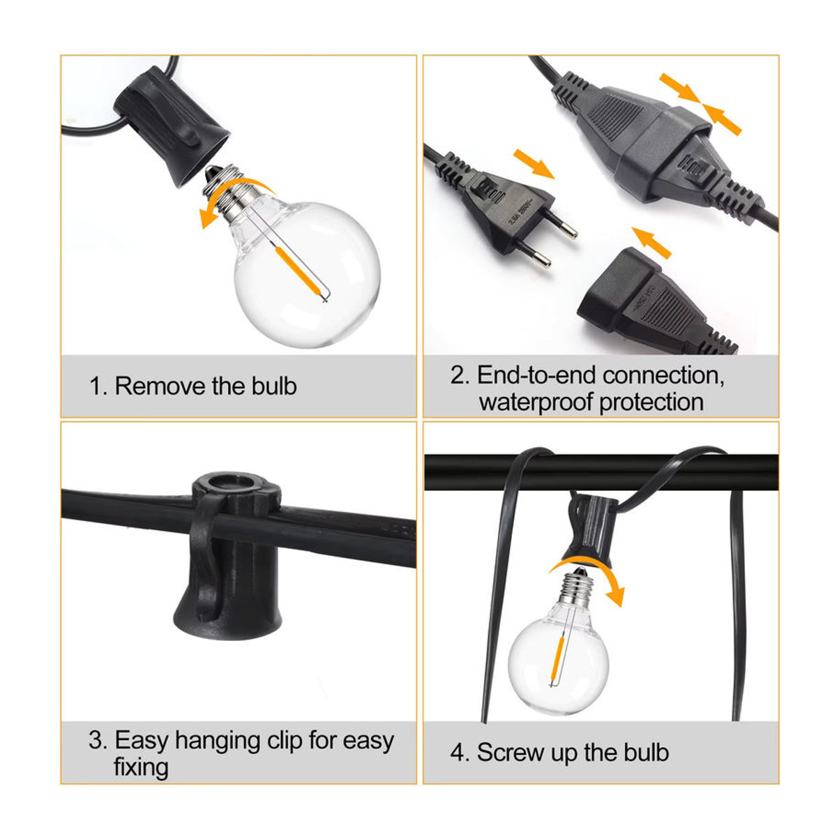 Genixgreen G40 LED Outdoor Lichterkette im Retro-Design aus Kunststoff, Schwarz, Wasserdicht und Anschließbar - Bild 5