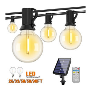 Genixgreen Solar Lichterkette LED Outdoor Schwarz Retro Bruchsicher mit G40 Solarleuchten für Pergola und Terrasse