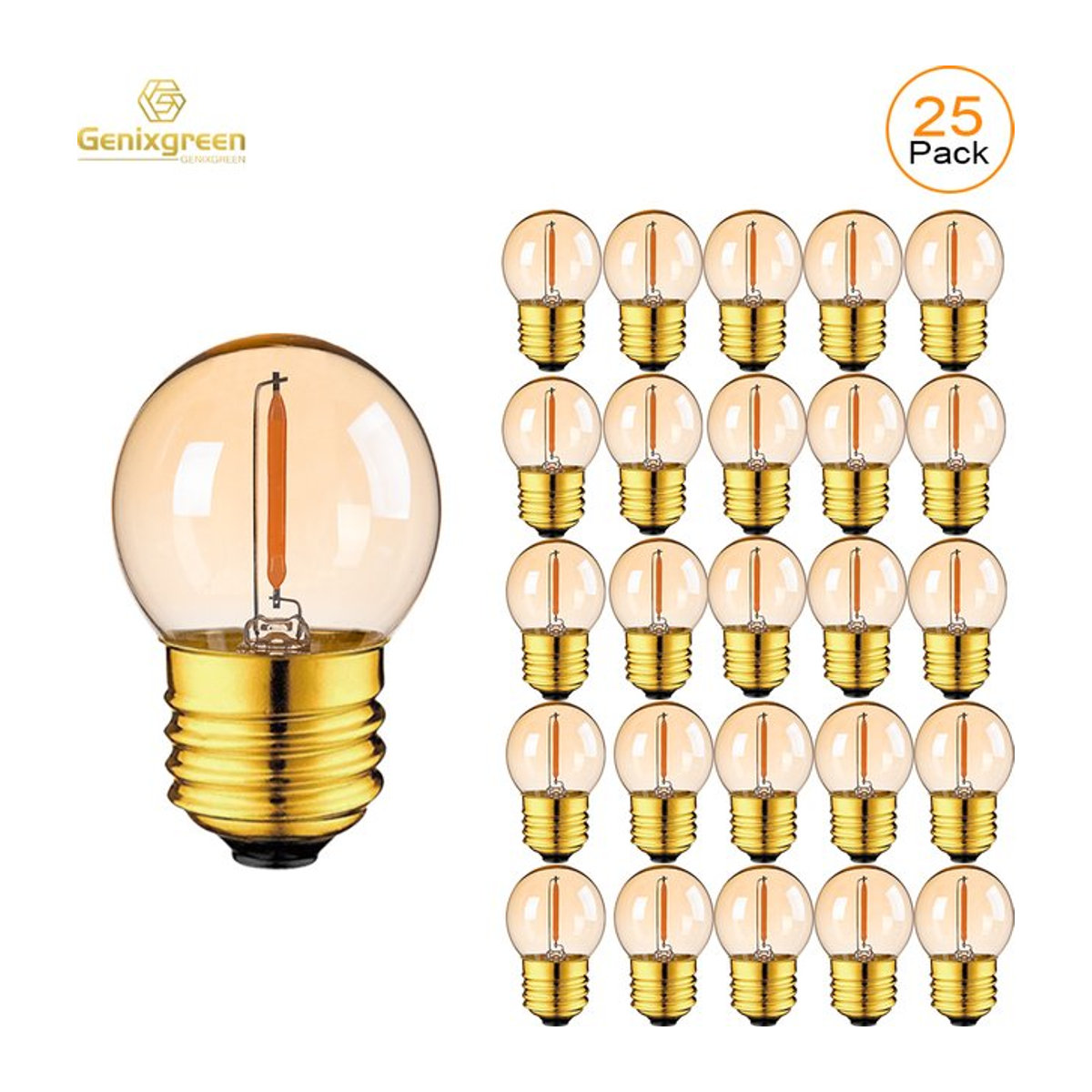 Genixgreen Vintage LED-Glühlampe G40 mit E27-Sockel, warmweiß, goldfarbenes Glas, dimmbar - Bild 1