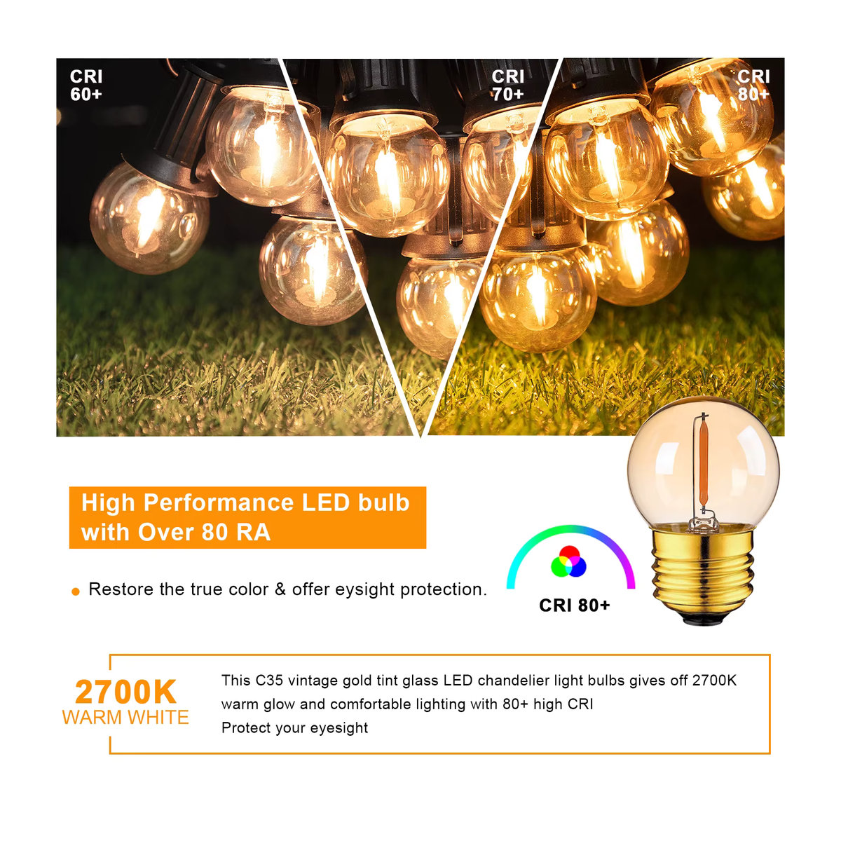 Genixgreen Vintage LED-Glühlampe G40 mit E27-Sockel, warmweiß, goldfarbenes Glas, dimmbar - Bild 3
