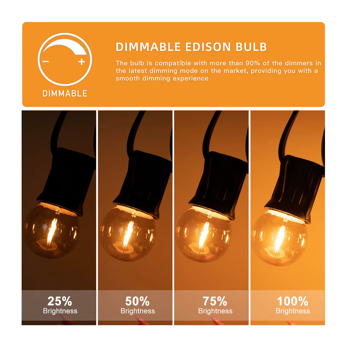 Genixgreen Vintage LED-Glühlampe G40 mit E27-Sockel, warmweiß, goldfarbenes Glas, dimmbar - Bild 4