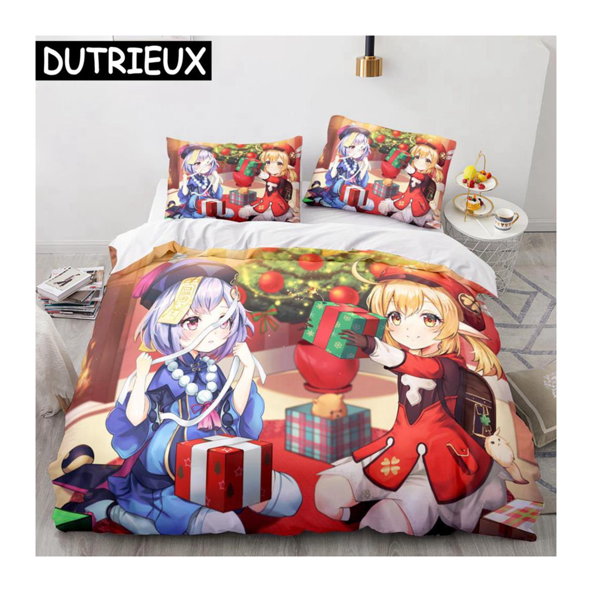 Genshin Impact 3D Anime Bettwäsche Set mit Reißverschluss, Bettbezug und Kissenbezug, Größe: 135 x 200 cm - Bild 1