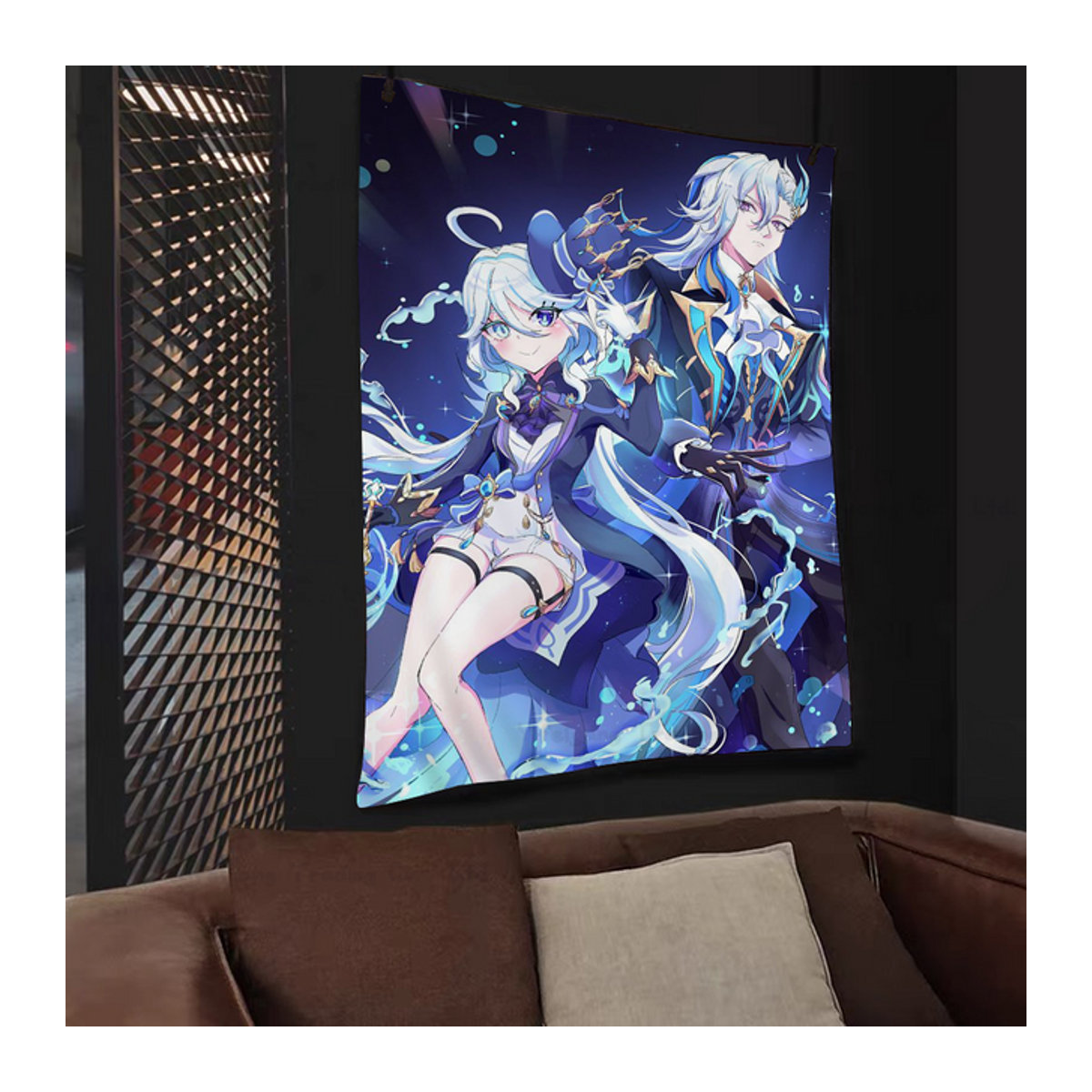 Genshin Impact Neuvillette Anime Wandteppich in Blau, rechteckiger Wandbehang aus Textil, B: 70 cm, H: 50 cm - Bild 1