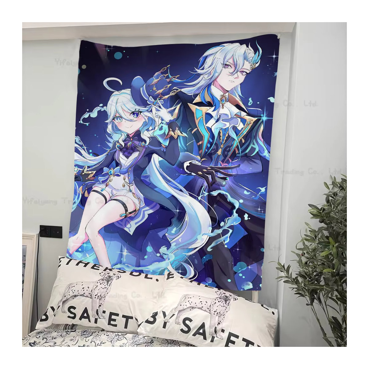 Genshin Impact Neuvillette Anime Wandteppich in Blau, rechteckiger Wandbehang aus Textil, B: 70 cm, H: 50 cm - Bild 2