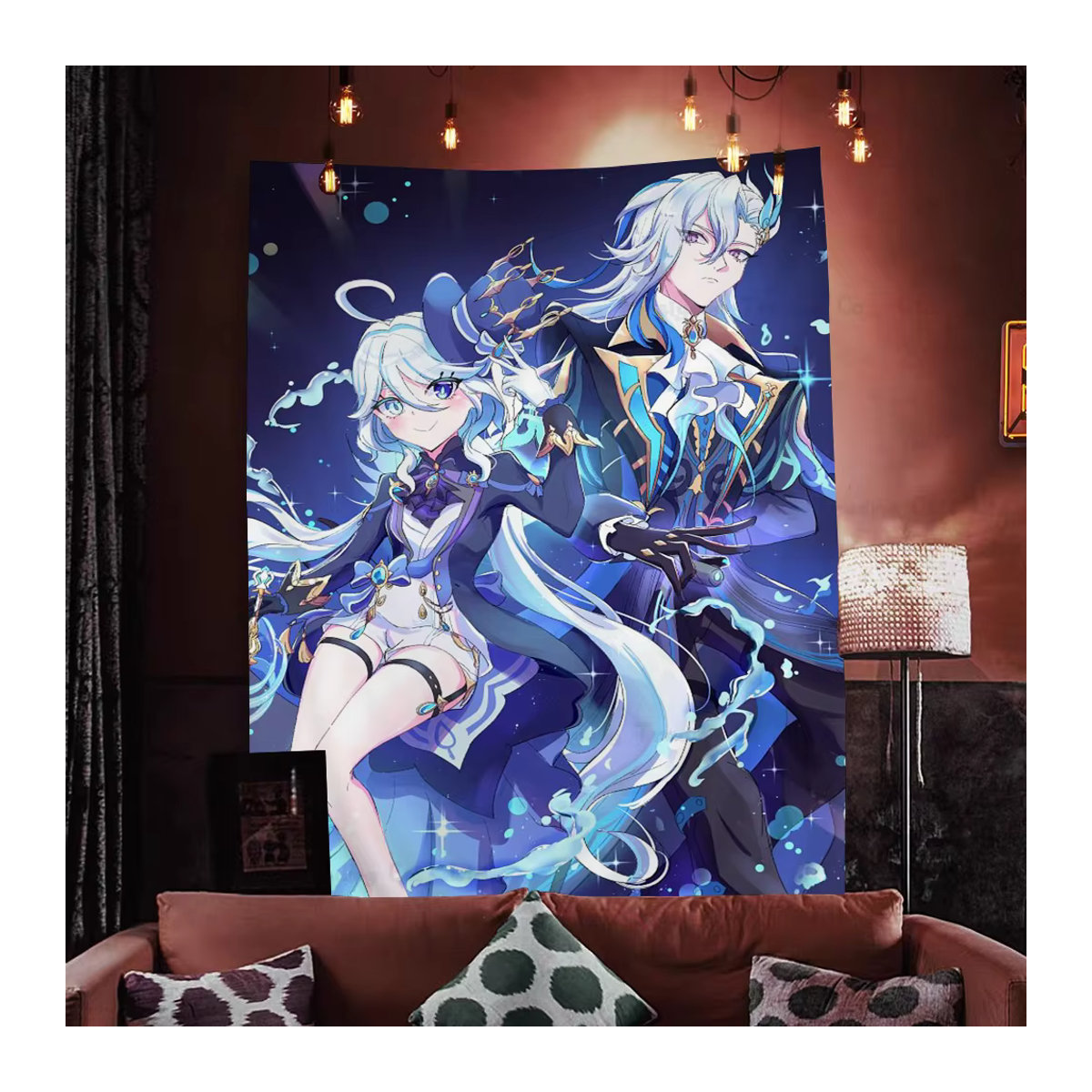 Genshin Impact Neuvillette Anime Wandteppich in Blau, rechteckiger Wandbehang aus Textil, B: 70 cm, H: 50 cm - Bild 3