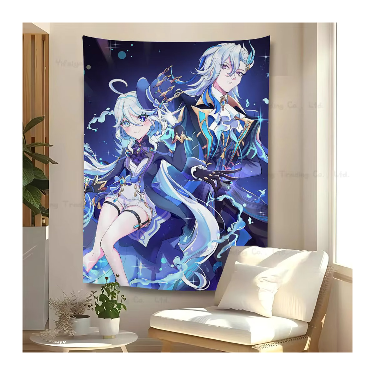 Genshin Impact Neuvillette Anime Wandteppich in Blau, rechteckiger Wandbehang aus Textil, B: 70 cm, H: 50 cm - Bild 4