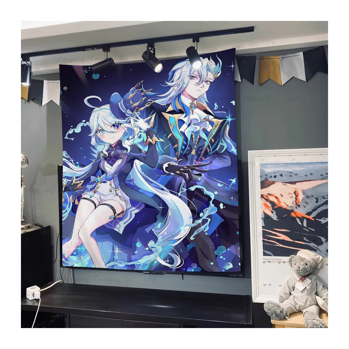 Genshin Impact Neuvillette Anime Wandteppich in Blau, rechteckiger Wandbehang aus Textil, B: 70 cm, H: 50 cm - Bild 5