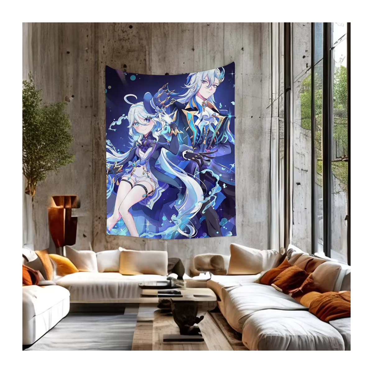 Genshin Impact Neuvillette Anime Wandteppich in Blau, rechteckiger Wandbehang aus Textil, B: 70 cm, H: 50 cm - Bild 6