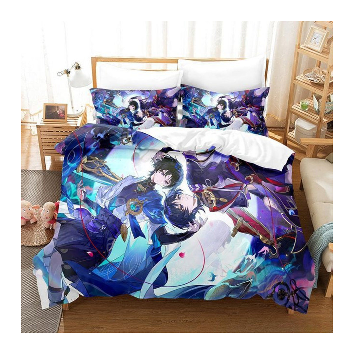 Genshin Impact Scaramouche Bettwäsche Set Anime Cartoon Dreiteiliges Schlafzimmer Set für Erwachsene und Kinder B/B/H: 135 x 200 cm - Bild 1