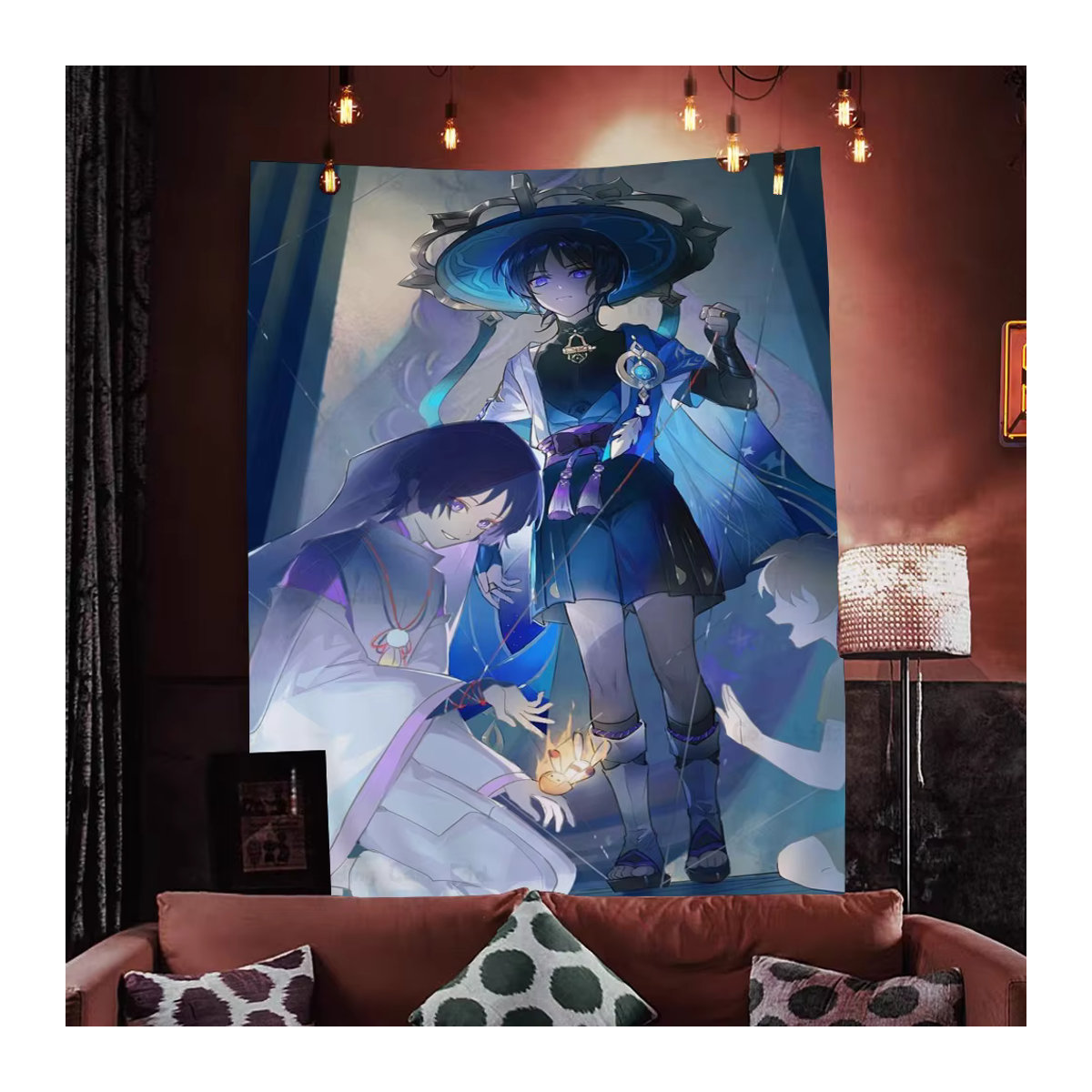 Genshin Impact Scaramouche Wandteppich mit floralem Hippie-Design in Mehrfarbig, B/H: 70 x 50 cm - Bild 3