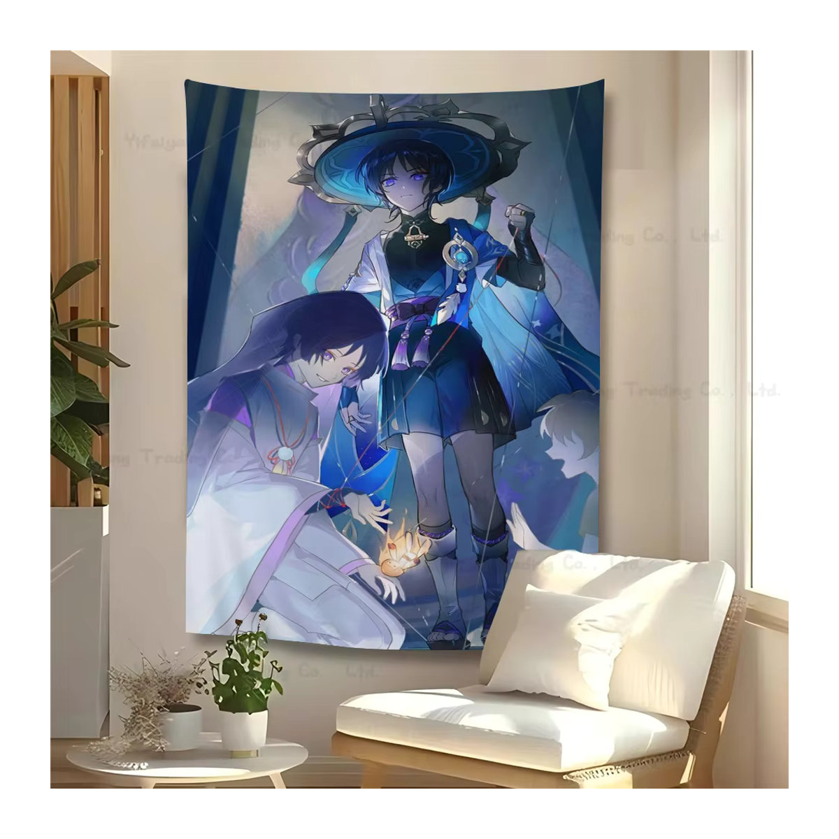 Genshin Impact Scaramouche Wandteppich mit floralem Hippie-Design in Mehrfarbig, B/H: 70 x 50 cm - Bild 4