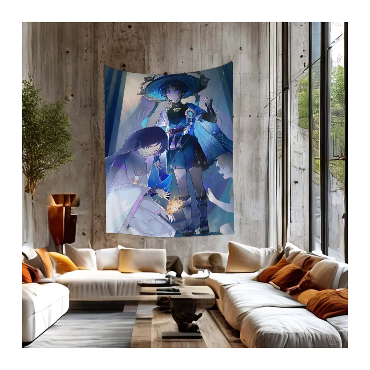Genshin Impact Scaramouche Wandteppich mit floralem Hippie-Design in Mehrfarbig, B/H: 70 x 50 cm - Bild 6