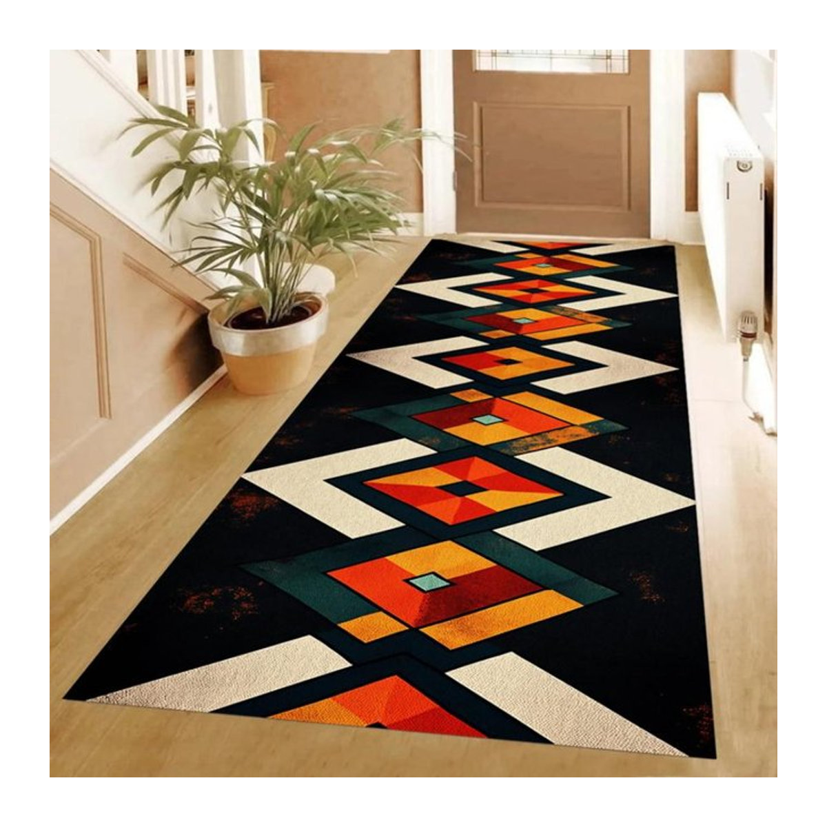 Geometrischer Läuferteppich im Mid Century Modern Art Kandinsky Stil für Wohnzimmer und Schlafzimmer, B/T: 40 x 120 cm - Bild 1