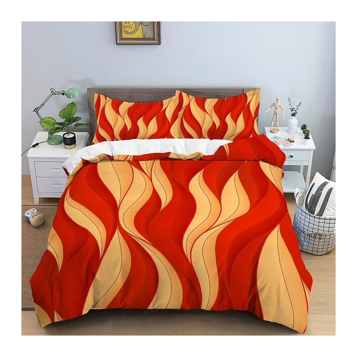 Geometrisches Bettwäsche-Set Monika Chen in Rot und Gelb mit abstraktem Kunstmotiv aus Mikrofaser, 3-teilig, B: 135 cm, L: 200 cm - Bild 1