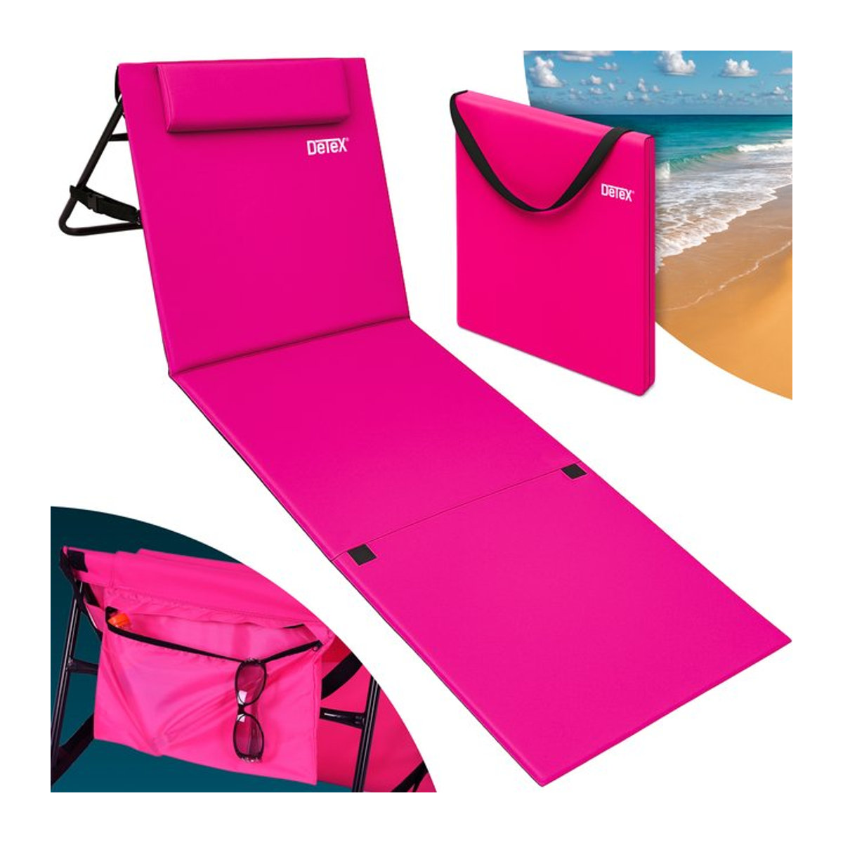 Gepolsterte Strandmatte DETEX in Rosa, B/T/H: 158 x 56 x 46 cm - Bild 1