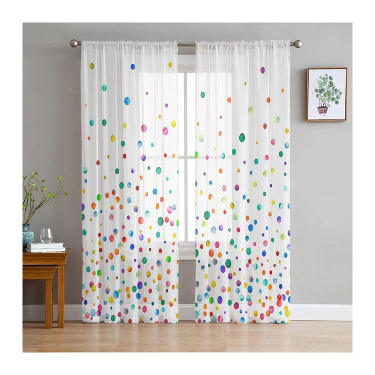 Gepunktete Aquarell-Gardinen aus transparentem Tüll für dein Wohnzimmer, Schlafzimmer oder die Küche, Breite: 135 cm, Höhe: 114 cm - Bild 1