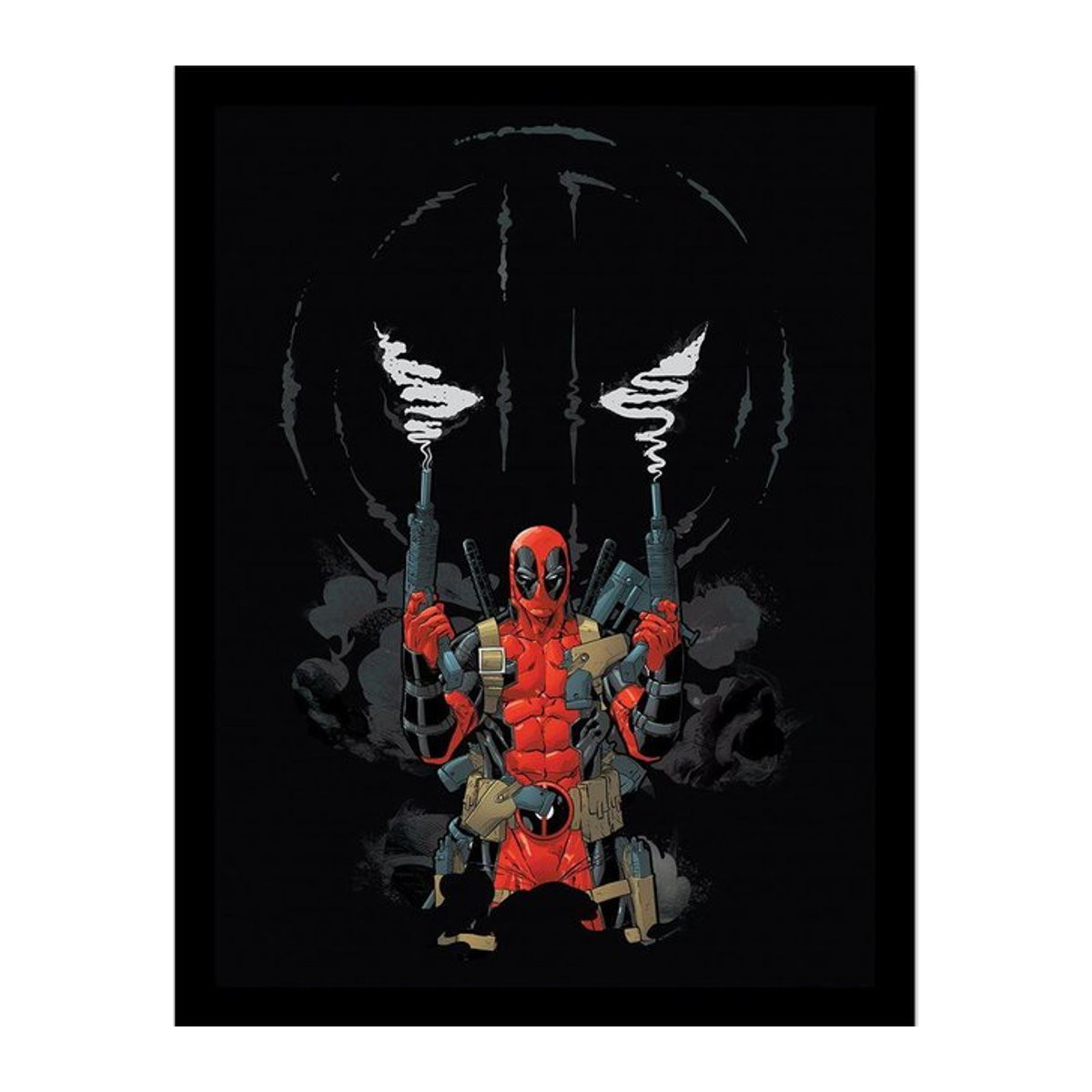 Gerahmtes Deadpool Poster mit Logo und Waffen in Rot/Schwarz, Breite: 40 cm, Höhe: 40 cm - Bild 1