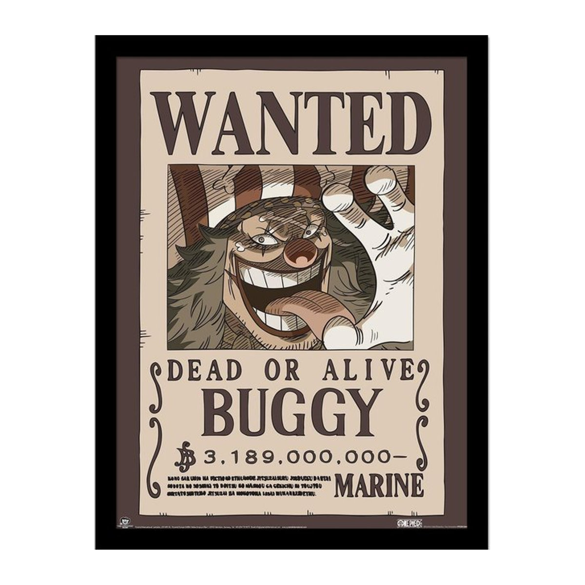Gerahmtes One Piece Wanted Buggy Poster in Creme/Braun, Breite: 40 cm, Höhe: 40 cm - Bild 1
