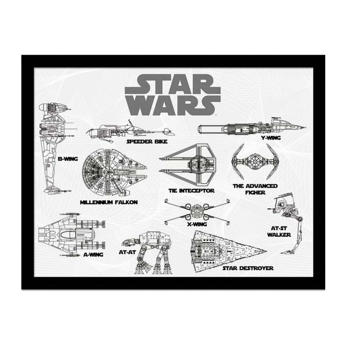 Gerahmtes Star Wars Transport Sammler Poster in Weiß/Schwarz, Breite: 40 cm, Höhe: 40 cm - Bild 1