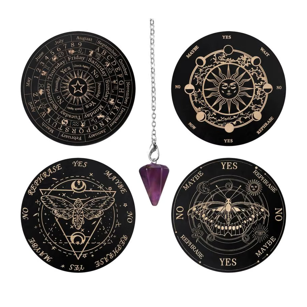 Geschnitztes Pendelbrett aus Holz mit Mond- und Sternen-Motiv für Meditation und Wahrsagerei - Bild 4