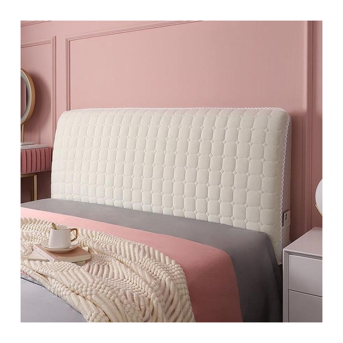 Gesteppte Bettkopfabdeckung aus weichem Samt von Your Warm Home, waschbares Kopfteil mit Rückabdeckung, B: 100 cm, H: 70 cm - Bild 1