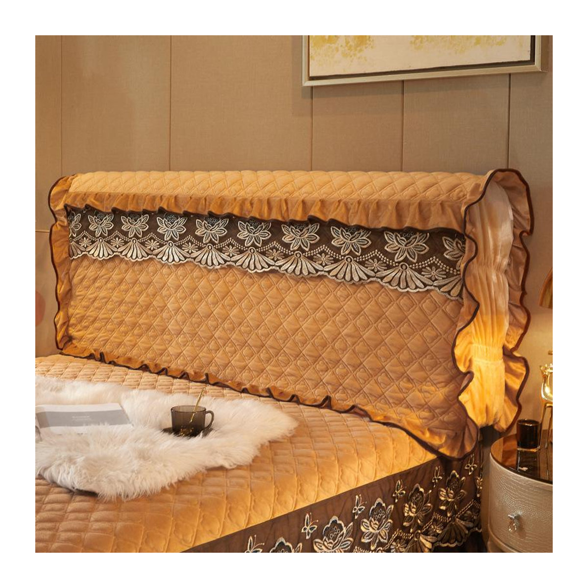 Gesteppte Tagesdecke aus Kristall-Samt mit Spitze, warm und verdickt, 3-teiliges Set, B/B: 180 x 200 cm - Bild 1