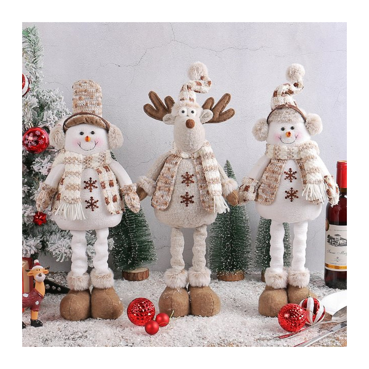 Gestrickte Schneemann und Elch Teleskop Puppen als Weihnachtsdekoration für die Fensterszene, Multicolor - Bild 1