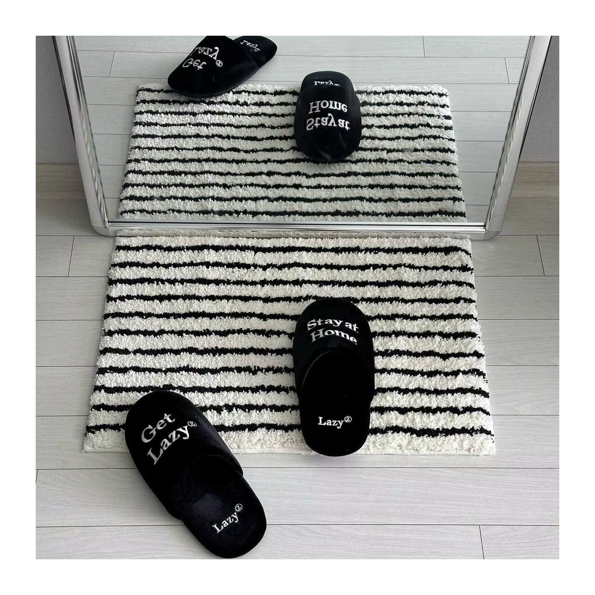 Getufteter Teppich im Nordic Wabi-Sabi-Stil mit schwarz-weißem Schachbrettmuster für Schlafzimmer und Badezimmer - Bild 4