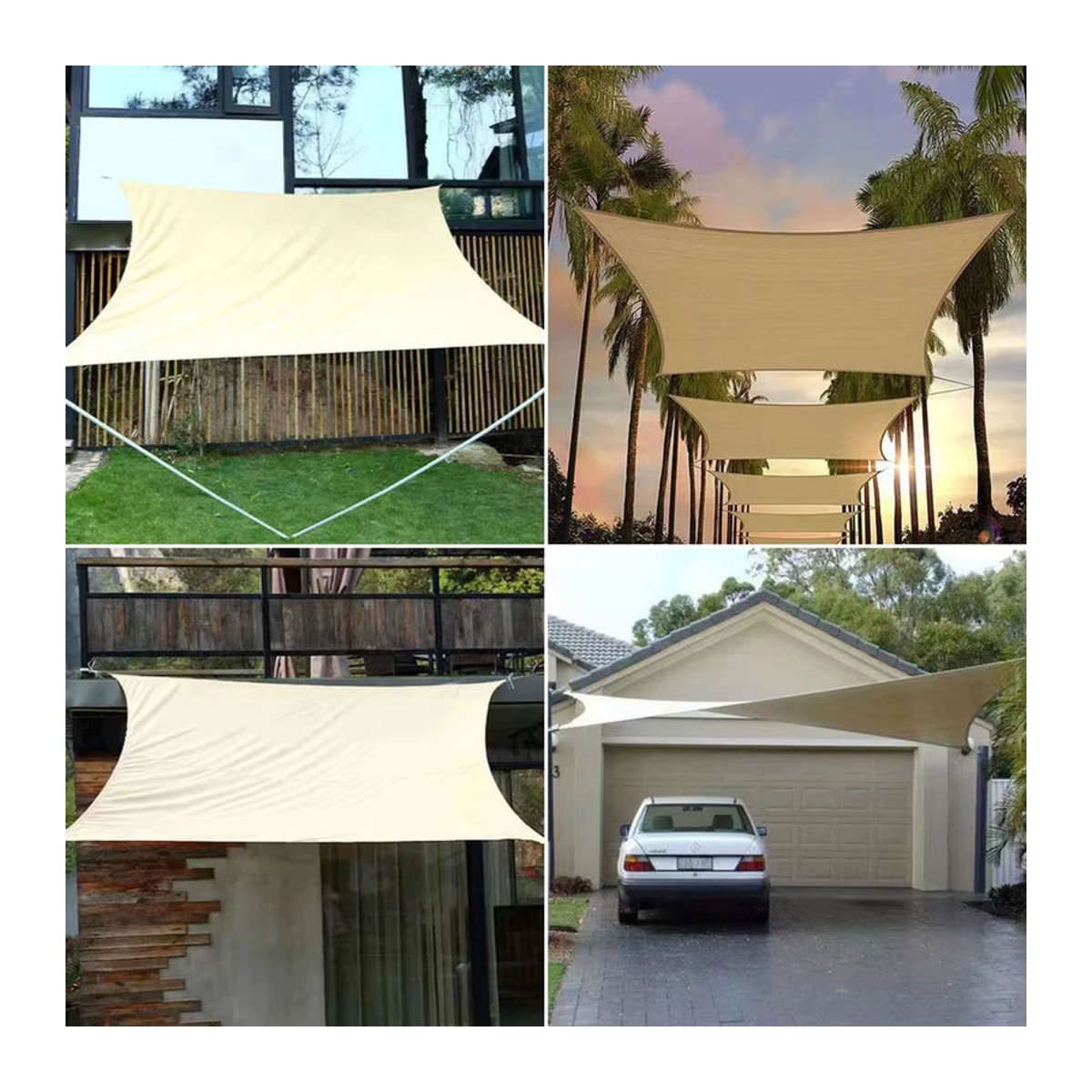 GFDYML Sonnensegel aus Polyester für Terrasse und Garten, wasserdicht und rechteckig, B/T: 200 x 200 cm, Grau oder Beige - Bild 4