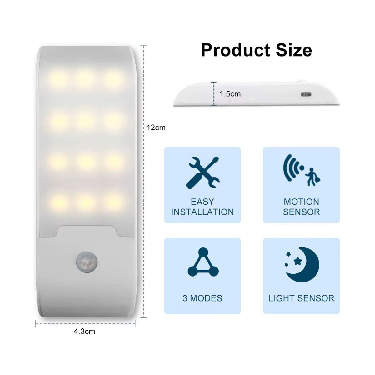 GGBEE 12LED Nachtlicht mit Bewegungsmelder, wiederaufladbare USB-LED-Lampe für Flur, Badezimmer, Schrank und Küche, Weiß, Minimalistisch, Möbelbeleuchtung - Bild 4