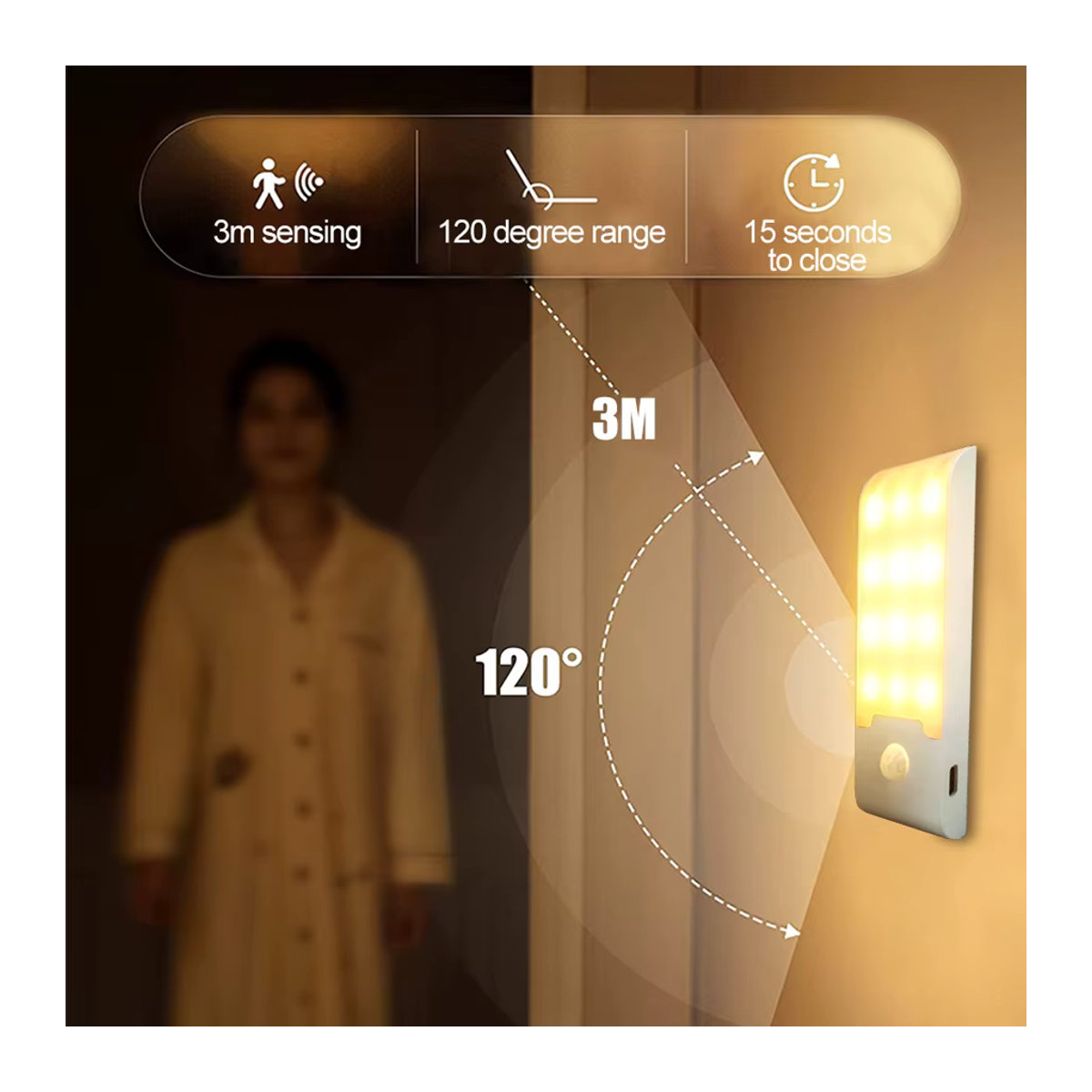 GGBEE 12LED Nachtlicht mit Bewegungsmelder, wiederaufladbare USB-LED-Lampe für Flur, Badezimmer, Schrank und Küche, Weiß, Minimalistisch, Möbelbeleuchtung - Bild 5