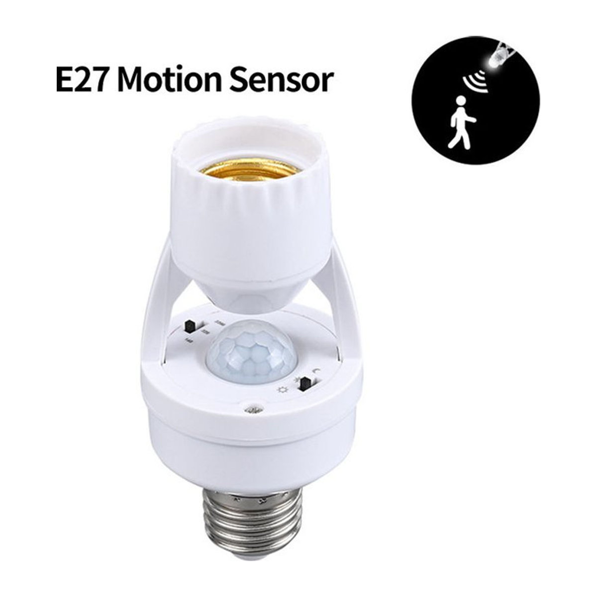GGBEE Bewegungsmelder LED Lampenadapter mit PIR Sensor für E27 E26 Sockel, Einstellbarer Induktionsschalter für AC 85-265V, Minimalistisches Design - Bild 1