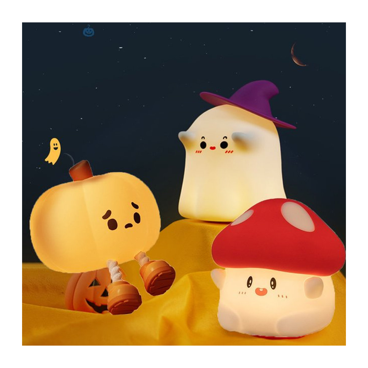 GGBEE Halloween LED Nachtlicht aus Silikon als Tischlampe mit Kürbis, Geist und Pilz Motiven in Bunt - Bild 1