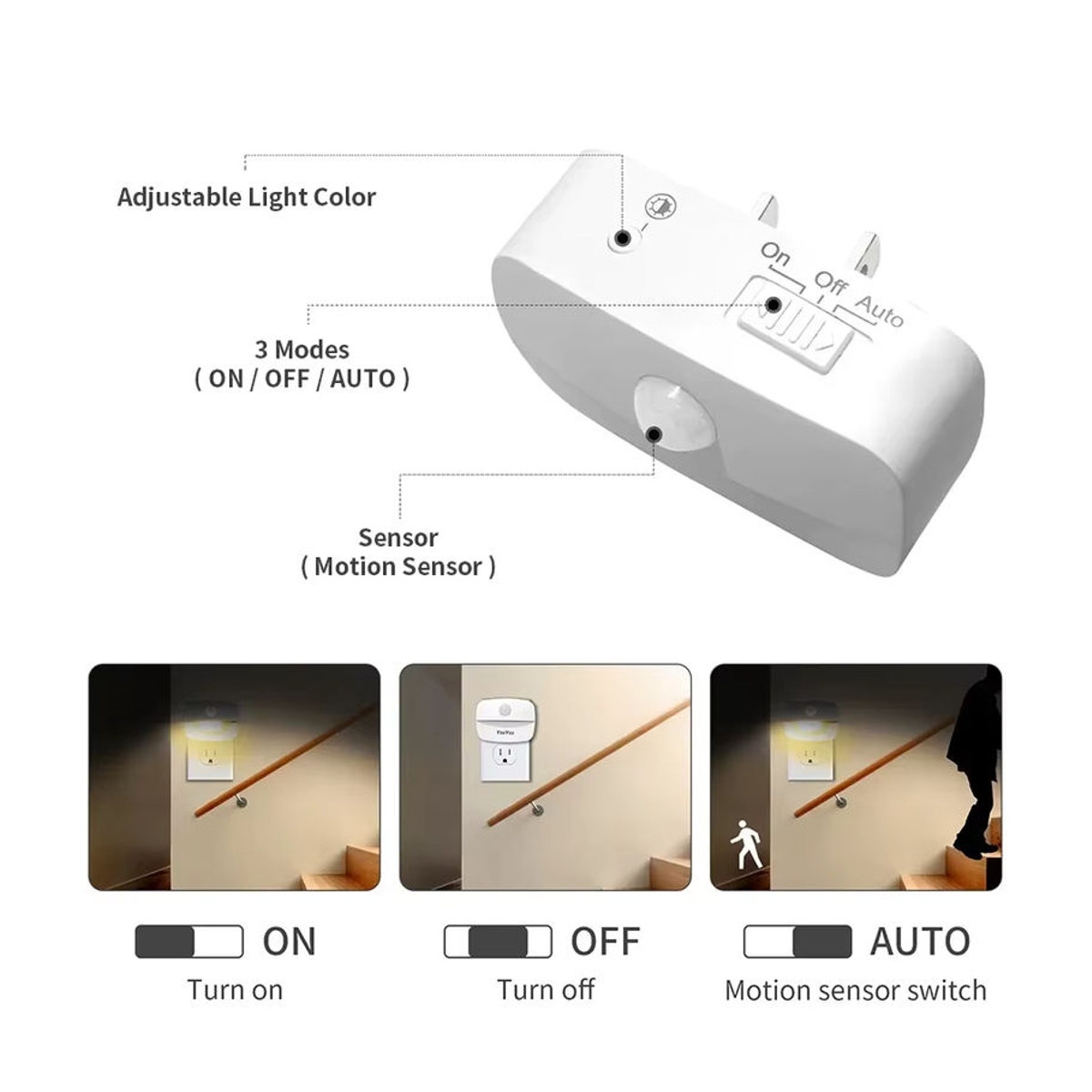 GGBEE LED Nachtlicht mit Bewegungsmelder in Weiß, minimalistisches Plug-in Wandlicht für Schlafzimmer und Flur - Bild 4