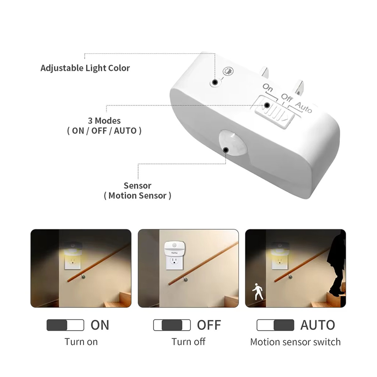 GGBEE LED-Nachtlicht mit Bewegungssensor und PIR-Infrarot-Sensor, Weiß, 3 Farben, Minimalistisches Design - Bild 4