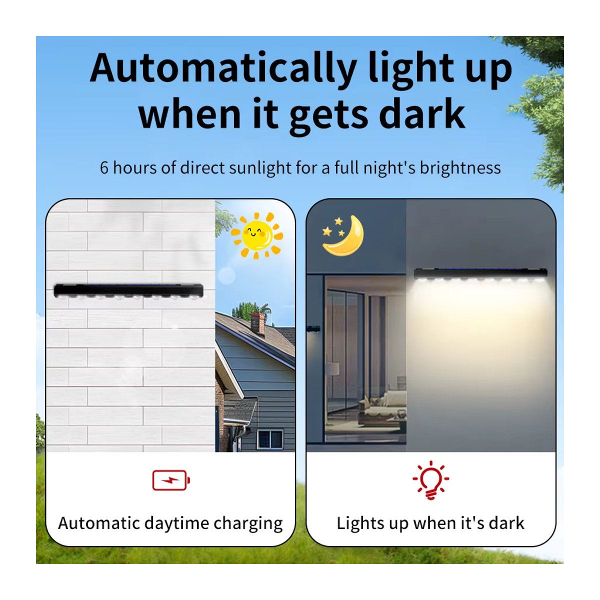 GGBEE LED Solar Wandleuchte Schwarz Minimalistisch Wasserdicht für Garten Veranda und Zaun - Bild 3