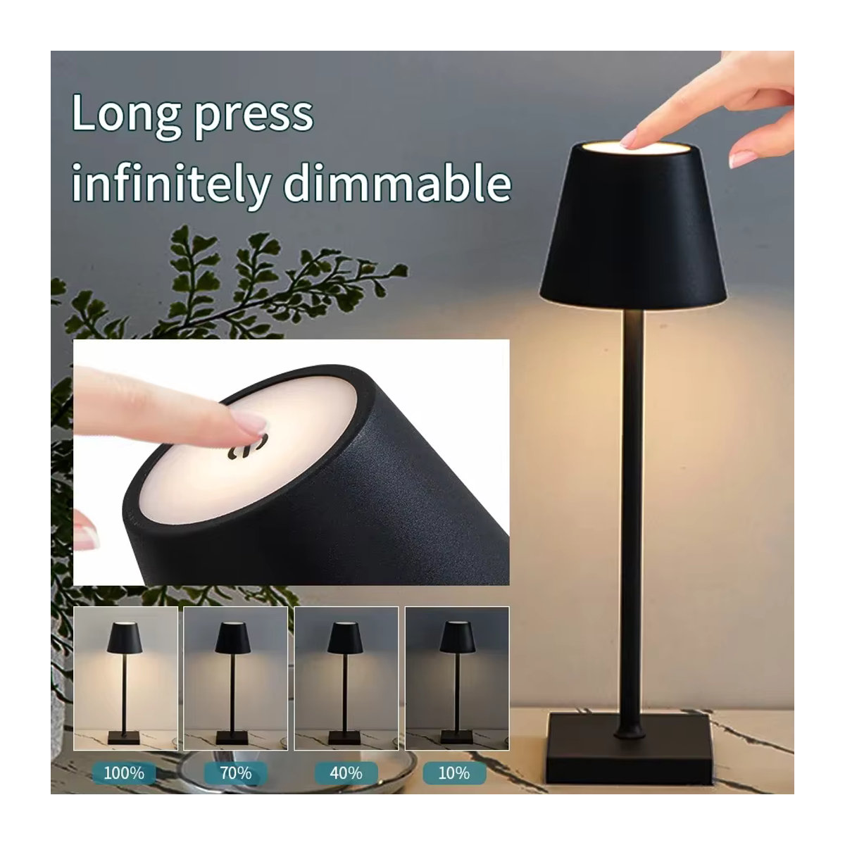 GGBEE LED Tischlampe Schwarz – Dimmbare USB wiederaufladbare Schreibtischleuchte mit Touch-Schalter für Schlafzimmer und Dekoration - Bild 1