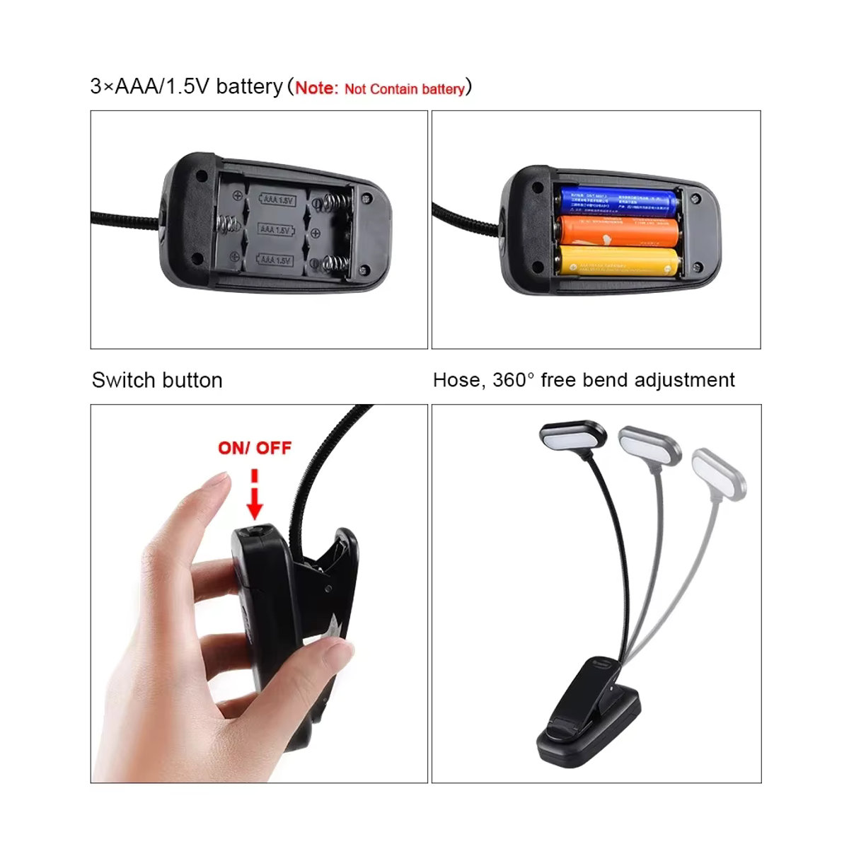 GGBEE Mini LED Buchlampe mit Clip-On Funktion, batteriebetrieben und verstellbar für Augenschutz beim Lesen und Lernen - Bild 3