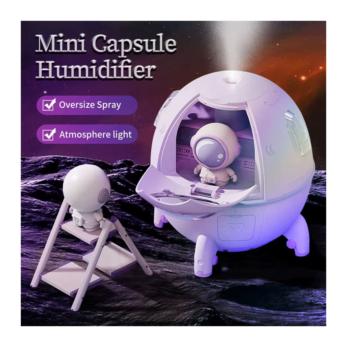 GGBEE Raumkapsel-Luftbefeuchter mit Aromatherapie und 7 Farben Atmosphärenlicht, Weiß, 220 ml - Bild 2