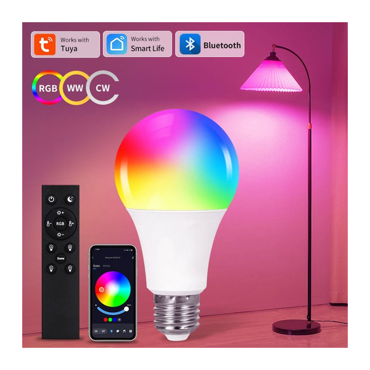 GGBEE Smart LED Glühbirne E27 RGB mit Tuya Bluetooth und HF 2,4g Fernbedienung via Smart Life App - Bild 1