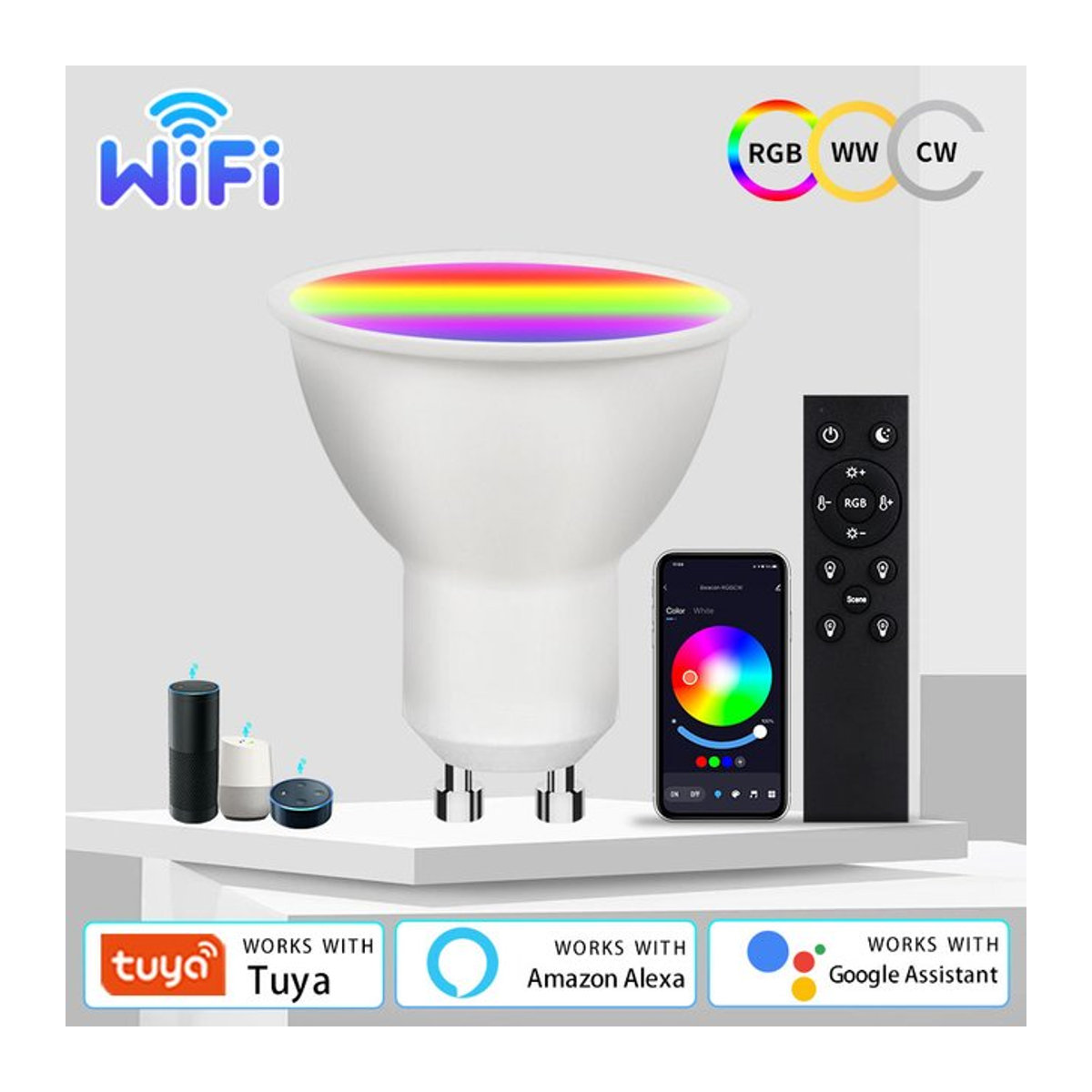 GGBEE Smart LED Lampe GU10 RGB Bunt mit WiFi Tuya App Steuerung und RF Fernbedienung kompatibel mit Alexa und Google Home - Bild 1