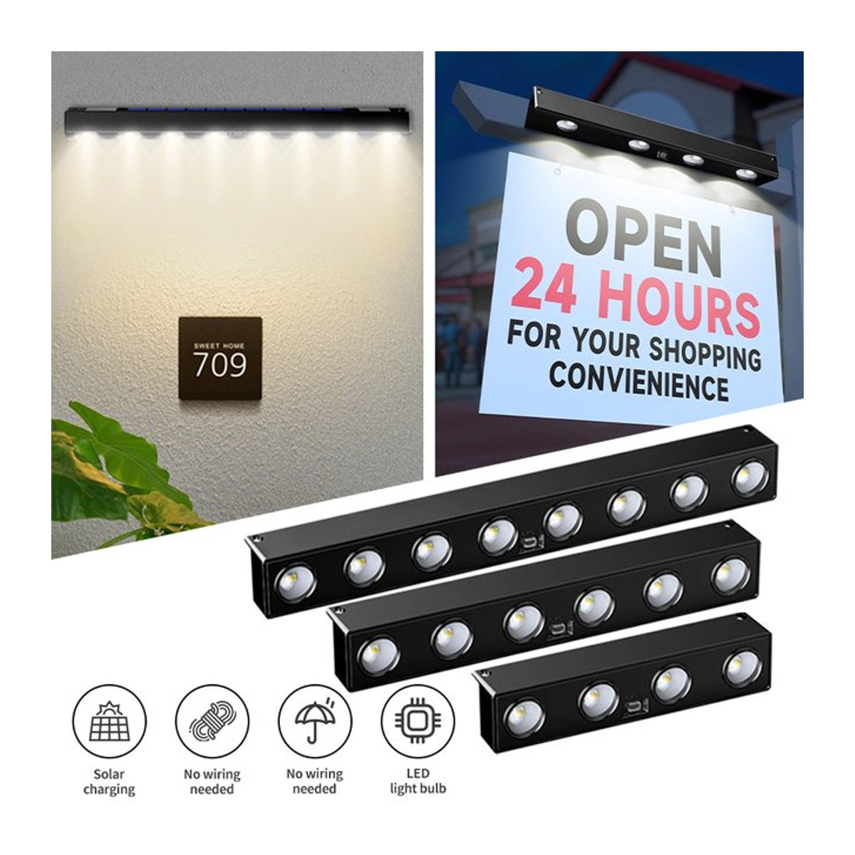 GGBEE Solar-LED-Wandleuchte in Schwarz für Außenbereich, moderne Solarleuchte als Adressleuchte für Hausnummer, Briefkasten oder Garten - Bild 1