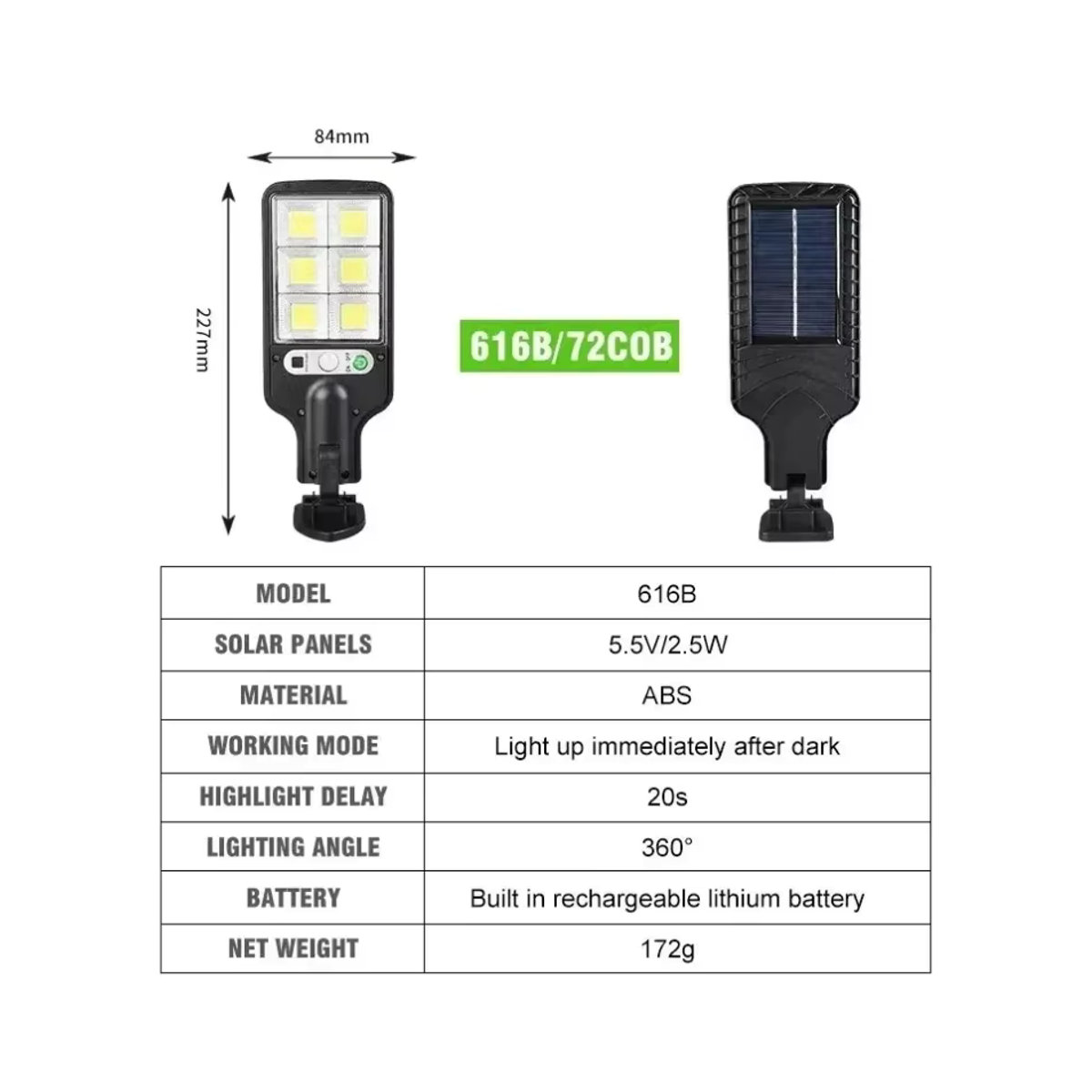 GGBEE Solar-Straßenlaterne mit LED und Bewegungssensor, wasserdichte Solarleuchte aus ABS für Garten, Garage und Terrasse - Bild 2