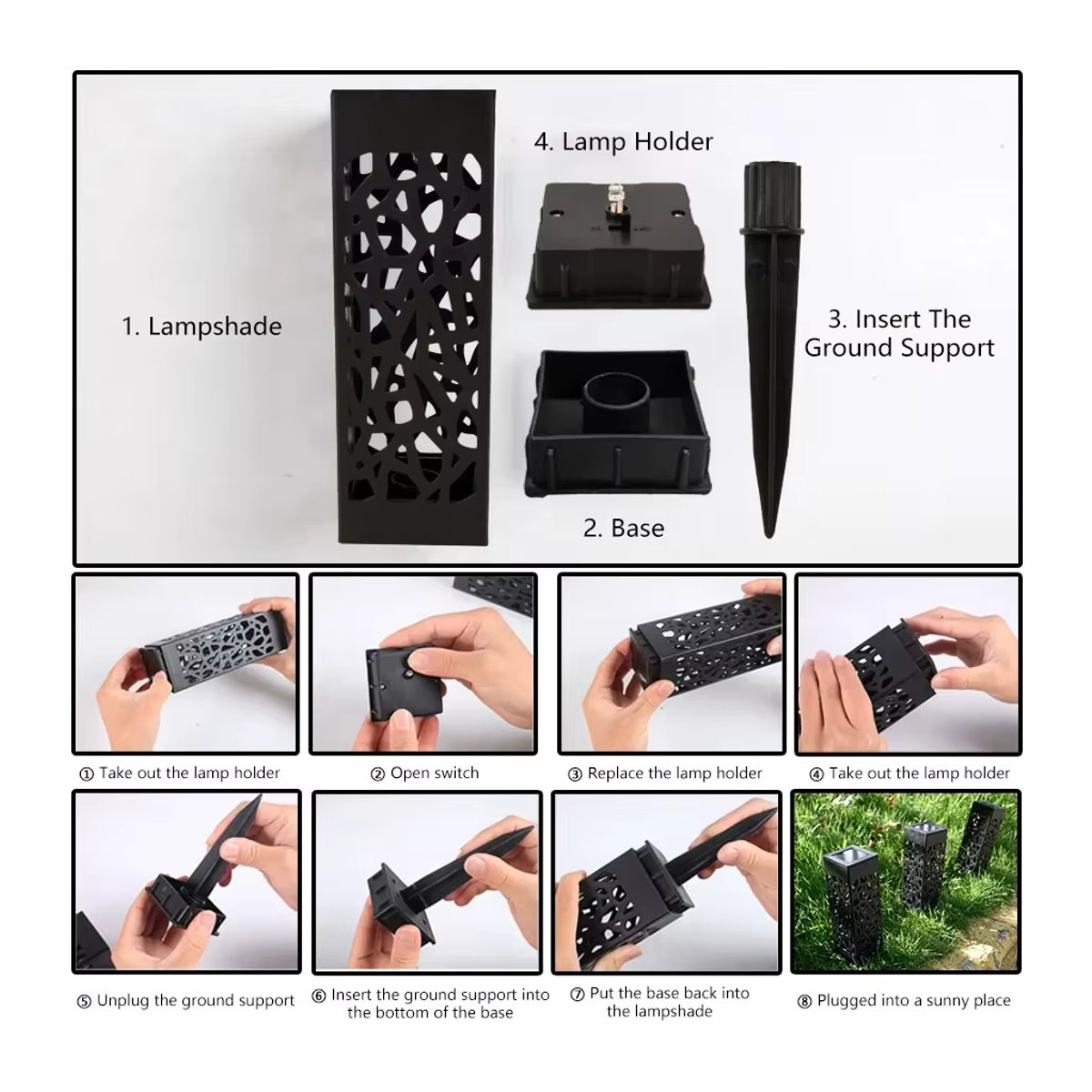 GGBEE Solarleuchte LED Modern Schwarz Wasserdicht für Garten Terrasse und Gehweg - Bild 5