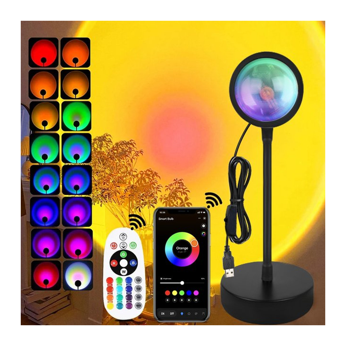 GGBEE Tuya Smart Sunset Lampe LED Projektor mit Bluetooth App-Steuerung und Fernbedienung in Schwarz - Bild 1