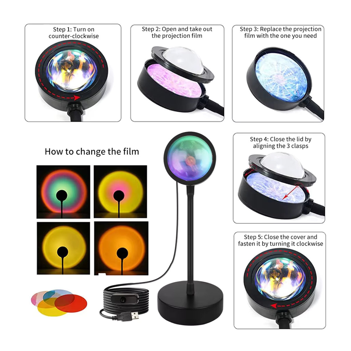 GGBEE Tuya Smart Sunset Lampe LED Projektor mit Bluetooth App-Steuerung und Fernbedienung in Schwarz - Bild 4