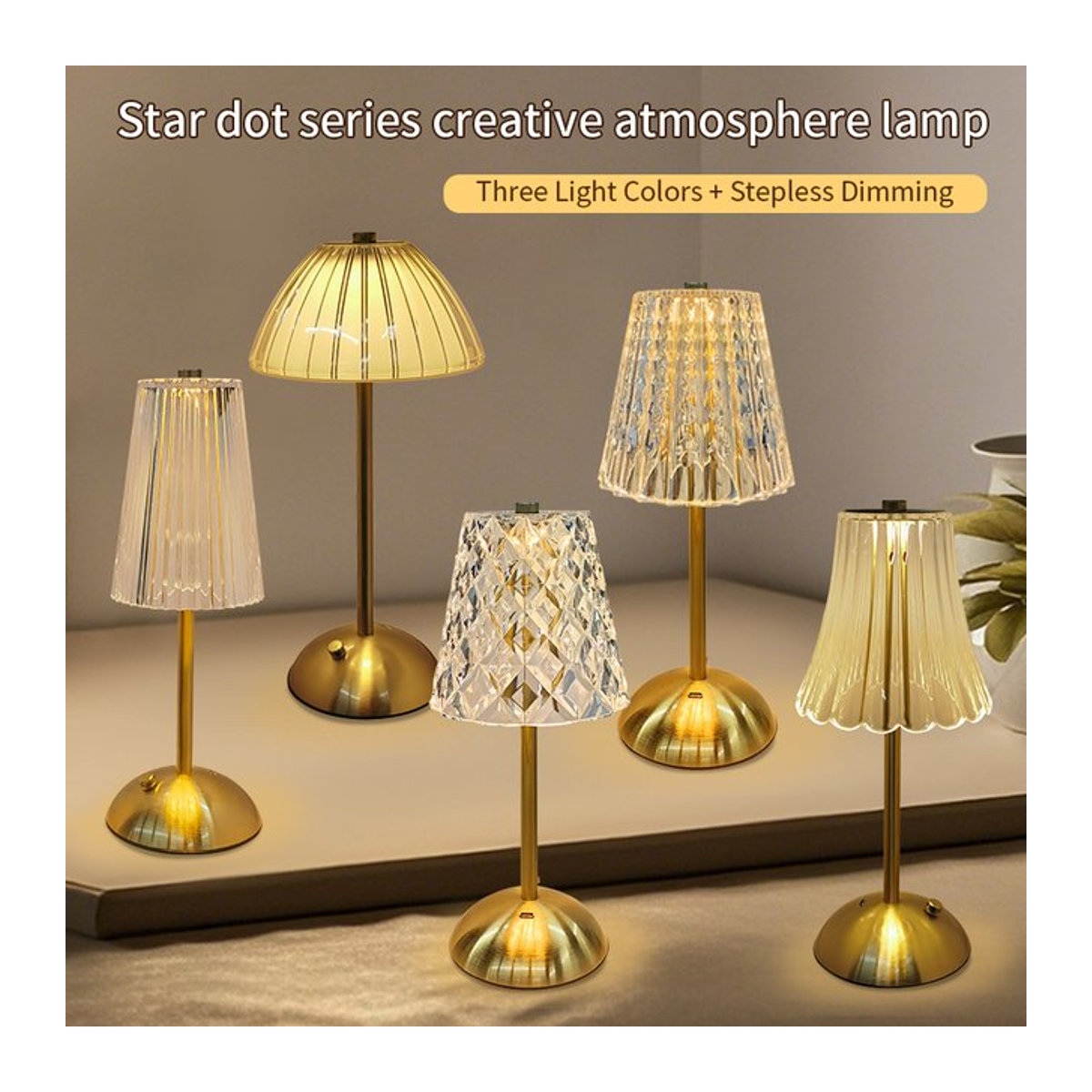 GGBEE Wiederaufladbare Touch-Nachtlicht Tischlampe mit 3 Farben und Dimmfunktion im modernen Kristall-Design - Bild 1