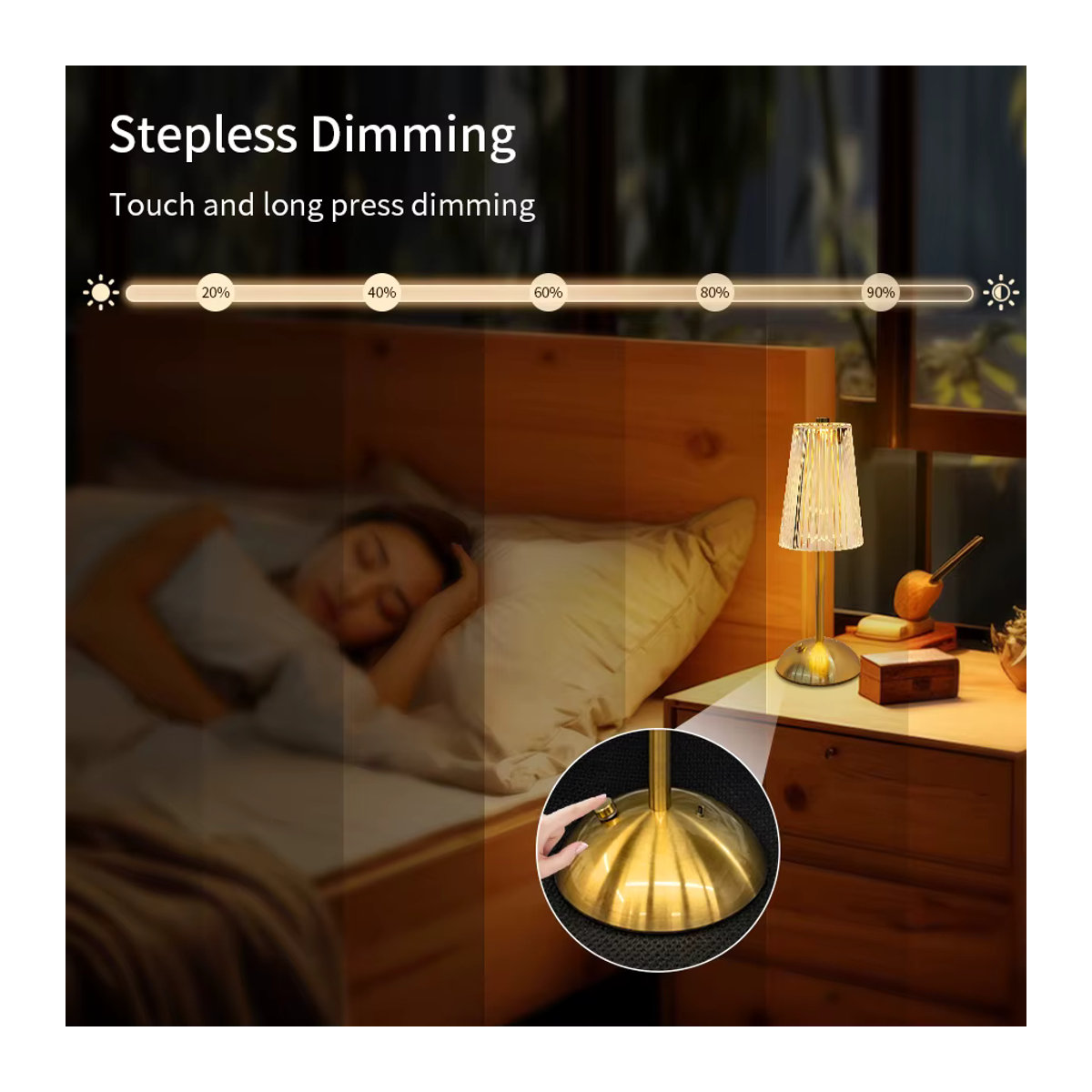 GGBEE Wiederaufladbare Touch-Nachtlicht Tischlampe mit 3 Farben und Dimmfunktion im modernen Kristall-Design - Bild 2