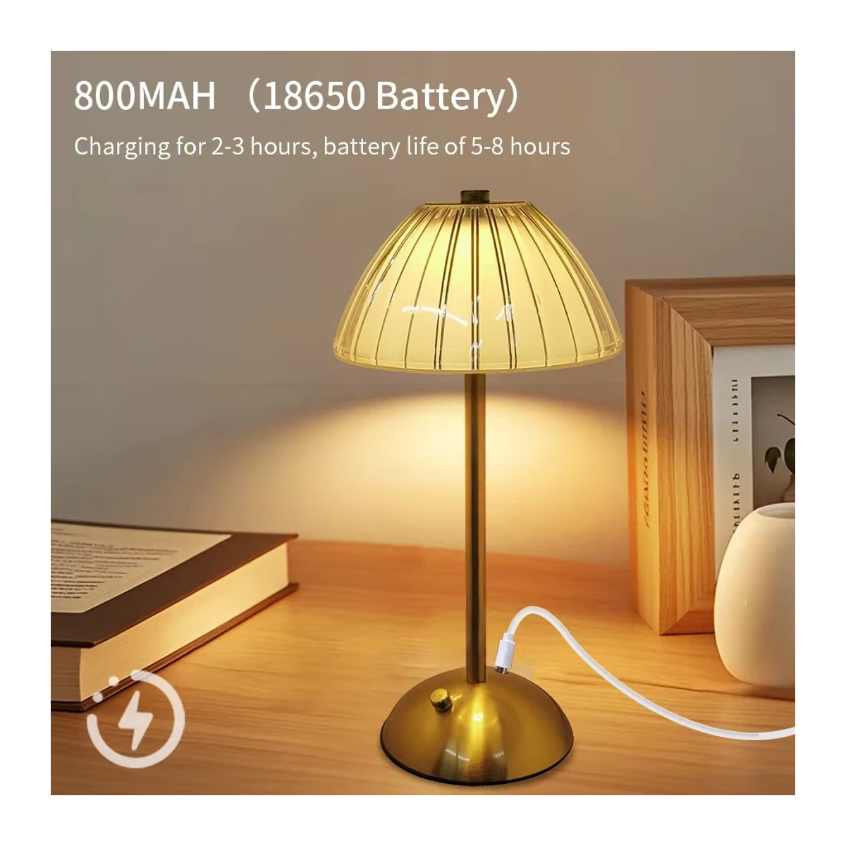 GGBEE Wiederaufladbare Touch-Nachtlicht Tischlampe mit 3 Farben und Dimmfunktion im modernen Kristall-Design - Bild 4